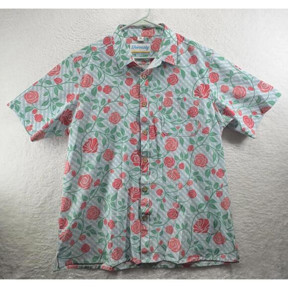 Shinesty Other - Shinesty Floral Hawaiian Button Up Mens XL Derby Rose Beer Pocket